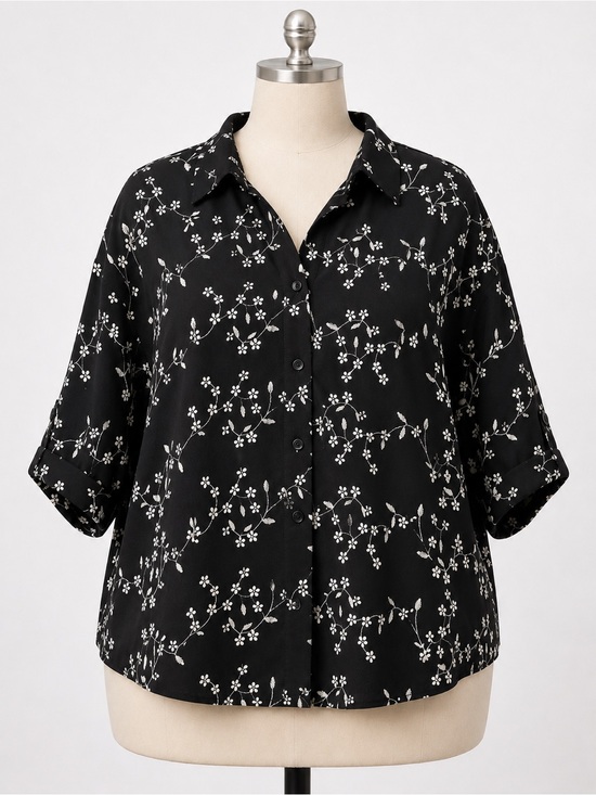 Kindred Tops - Women's Black Floral Button-Front Shirt